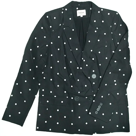 Sezane Christie Blazer Jacket Polka Dot Linen Cotton Suit Coat Black White 38 6 - Picture 8 of 16